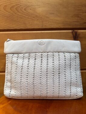 Vintage Etienne Aigner leather purse white woven Zipper button clutch